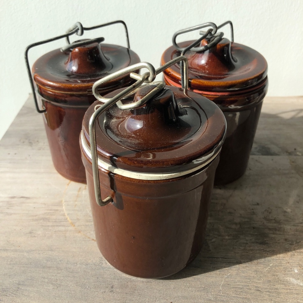 Set of 3 vintage brown ceramic canisters